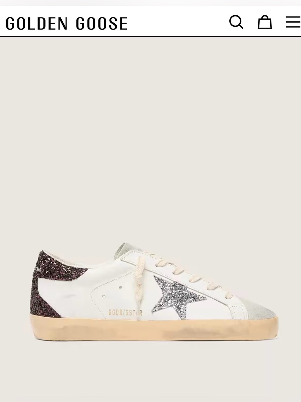 Golden Goose White Leather Super-Star Sneakers w/ Silver & Brown Glitter